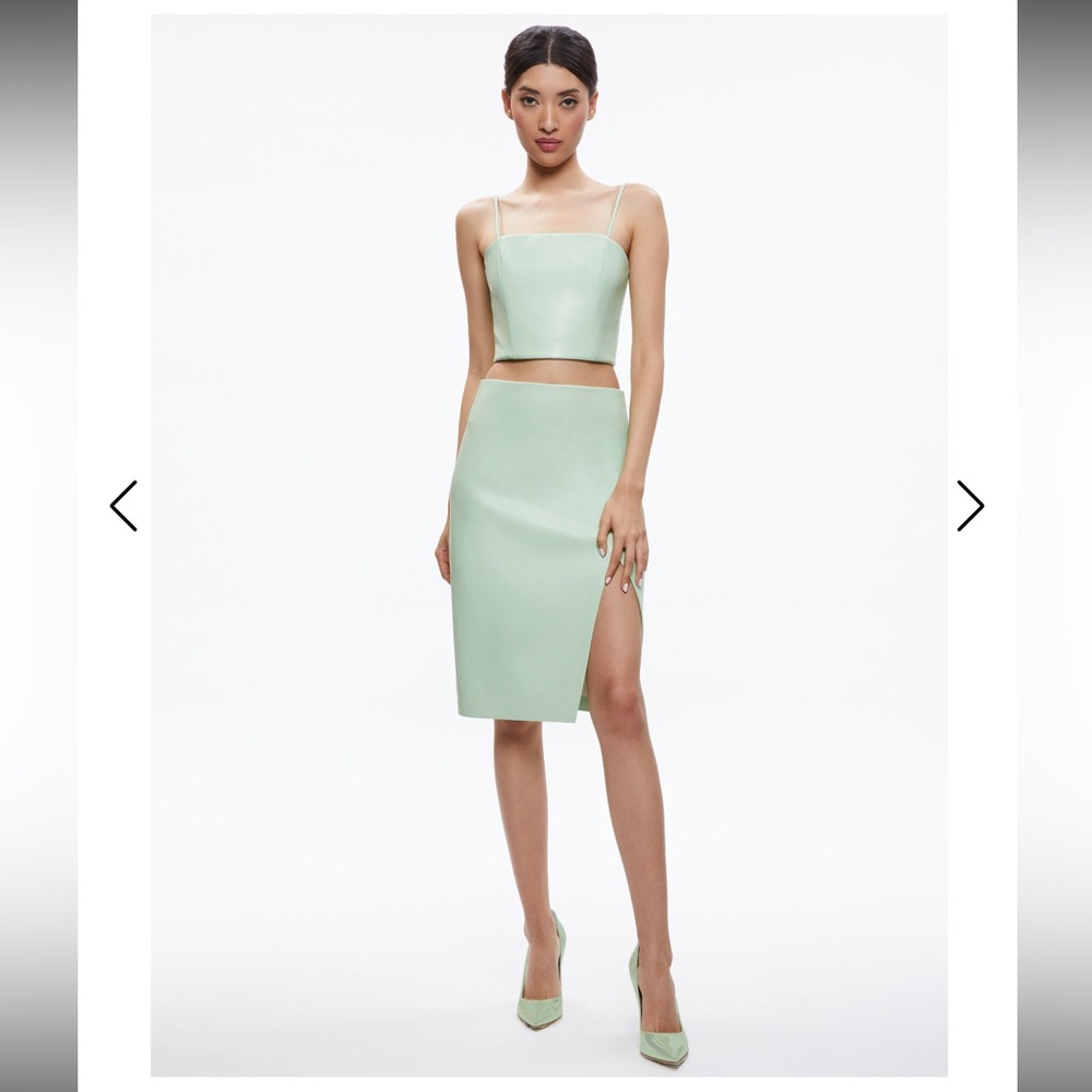 Alice + Olivia Light Green vegan leather tube top size 2